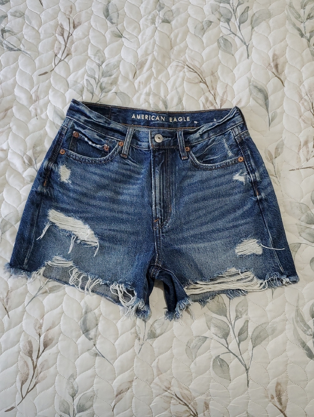 American Eagle 90S Boyfriend Dark Blue Distressed Denim Shorts